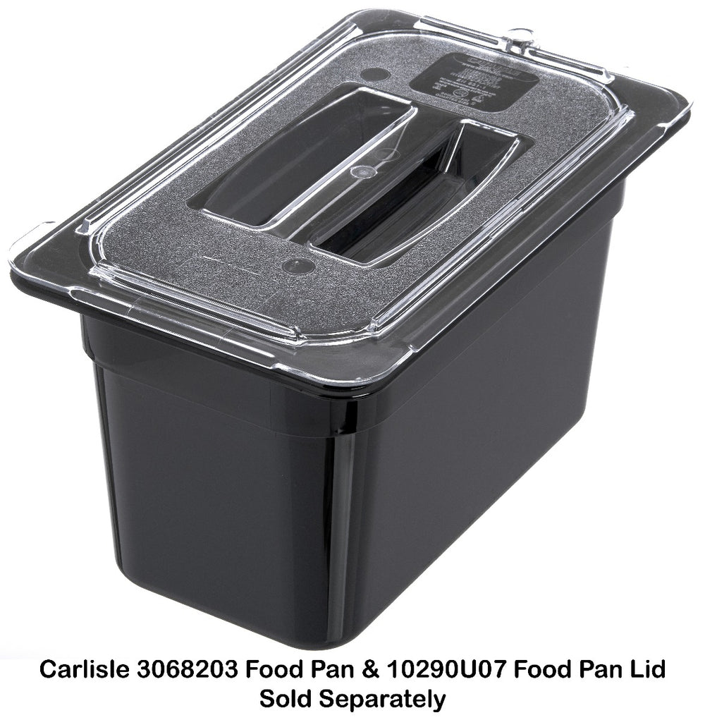 Carlisle 10290U07 StorPlus Universal Polycarbonate Food Pan Cover with Handle - 1/4 Size - Clear
