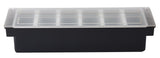 TableCraft 102 6-Compartment Plastic Condiment Holder Bar with Clear Lid 19-1/2" x 6" x 4-1/4" - Black - Holds (6) 1-pint White Inserts - 6/Case
