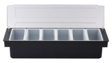TableCraft 102 6-Compartment Plastic Condiment Holder Bar with Clear Lid 19-1/2" x 6" x 4-1/4" - Black - Holds (6) 1-pint White Inserts - 6/Case