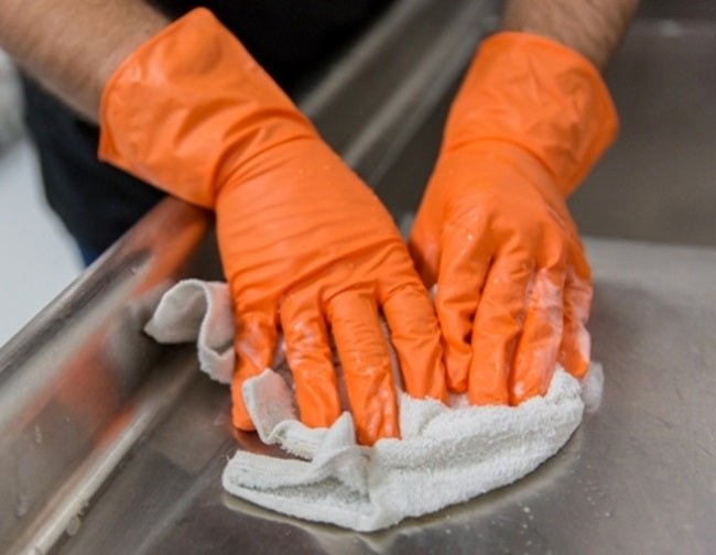 FoodHandler 1035-03-CP JobSelect General Purpose Latex-Free Orange Unlined Vinyl Cleaning Gloves - Large - 1/Pair