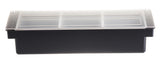 TableCraft 104 3-Compartment Plastic Condiment Holder Bar with Clear Lid 19-1/2" x 6" x 4-1/2" - Black - Holds (3) 1 qt. White Inserts - 6/Case
