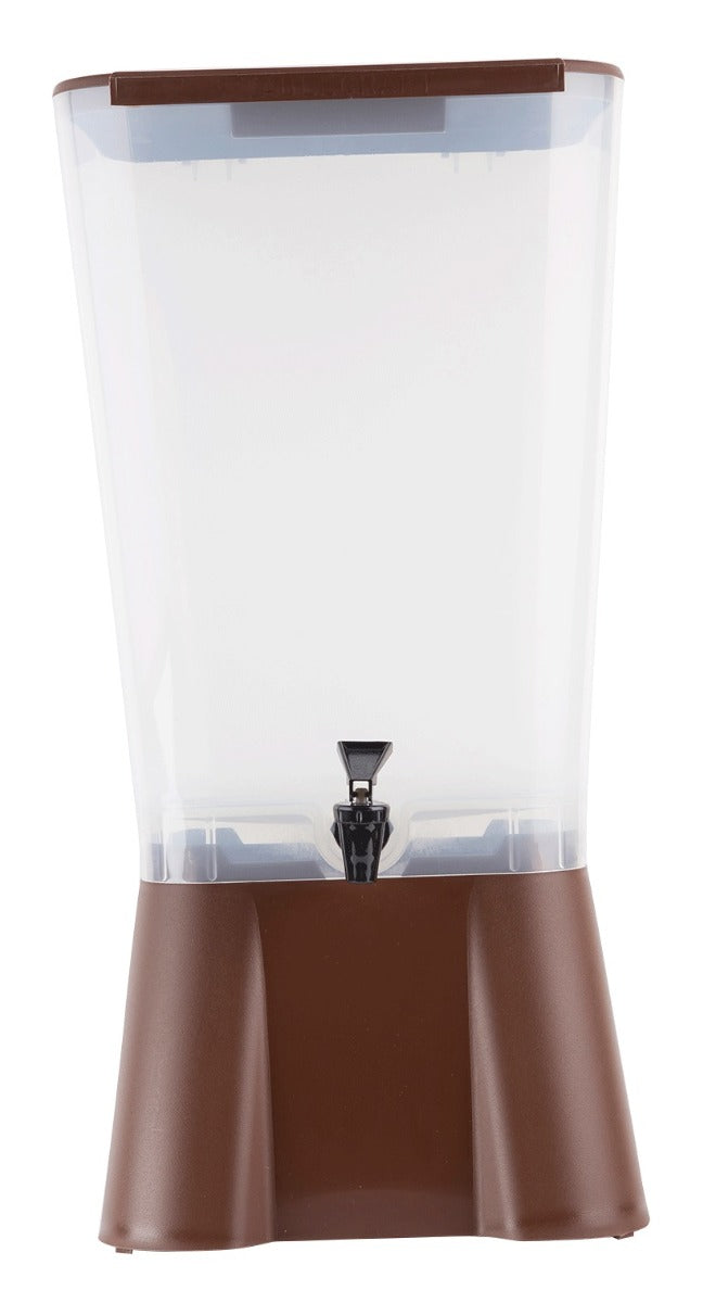 TableCraft 1054 Polypropylene Non-Insulated Beverage Dispenser with Translucent Single Bowl and Brown Base 5 gal.