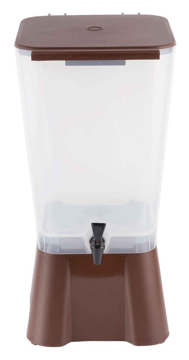 TableCraft 1054 Polypropylene Non-Insulated Beverage Dispenser with Translucent Single Bowl and Brown Base 5 gal.