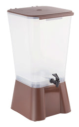 TableCraft 1054 Polypropylene Non-Insulated Beverage Dispenser with Translucent Single Bowl and Brown Base 5 gal.