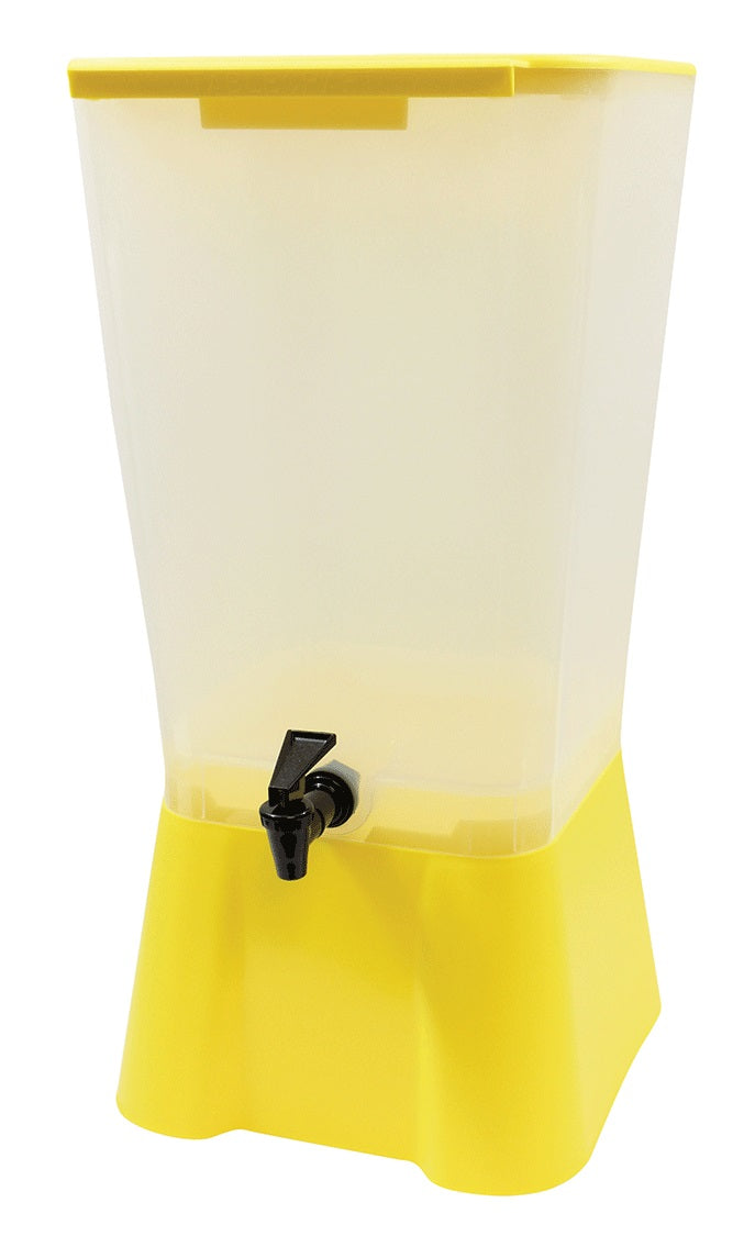 TableCraft 1055 Polypropylene Non-Insulated Beverage Dispenser with Translucent Single Bowl and Yellow Base 5 gal.