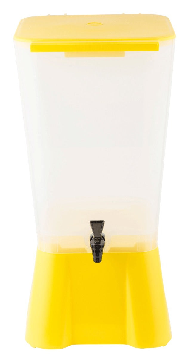 TableCraft 1055 Polypropylene Non-Insulated Beverage Dispenser with Translucent Single Bowl and Yellow Base 5 gal.
