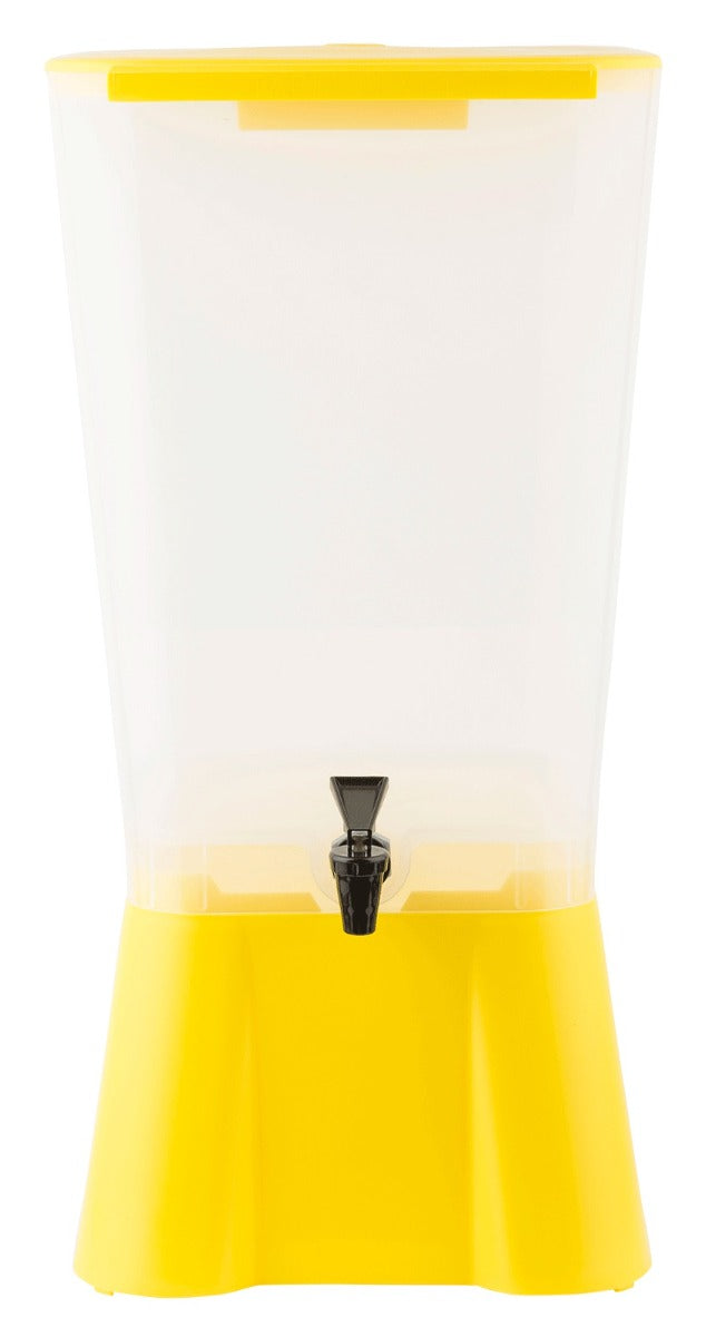 TableCraft 1055 Polypropylene Non-Insulated Beverage Dispenser with Translucent Single Bowl and Yellow Base 5 gal.