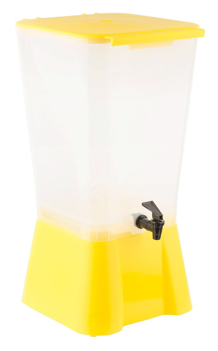 TableCraft 1055 Polypropylene Non-Insulated Beverage Dispenser with Translucent Single Bowl and Yellow Base 5 gal.
