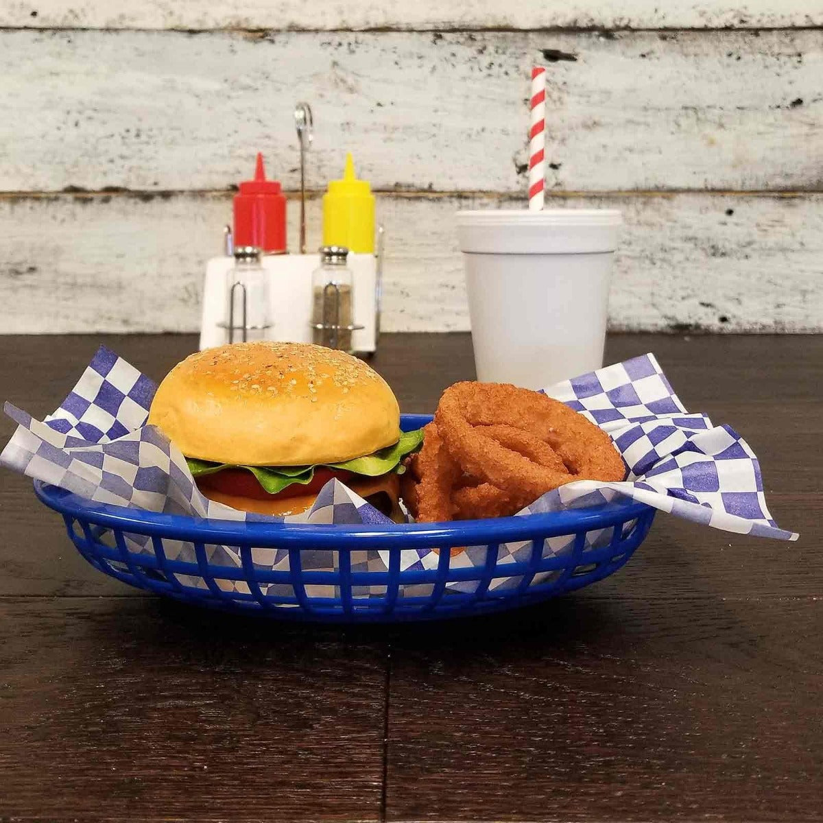 TableCraft 1074BL Classic Polyethylene Oval Basket 9-3/8" x 6-1/4" x 1-7/8"H - Royal Blue - 36/Case