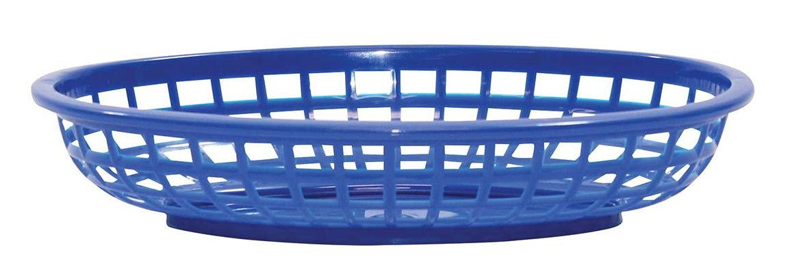 TableCraft 1074BL Classic Polyethylene Oval Basket 9-3/8" x 6-1/4" x 1-7/8"H - Royal Blue - 36/Case