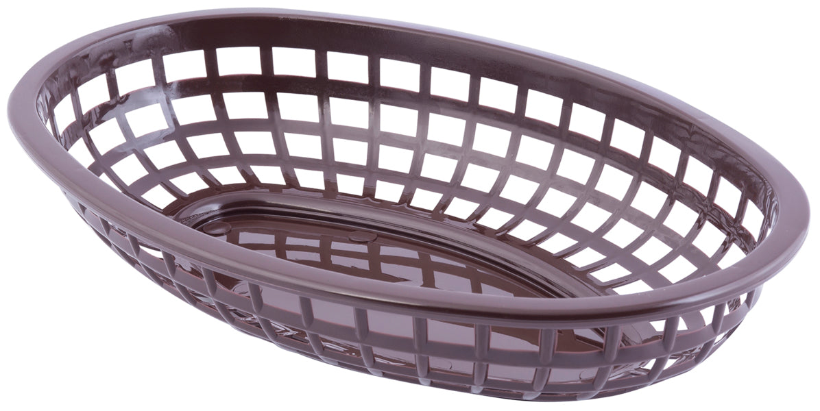 TableCraft 1074BR Classic Polyethylene Oval Basket 9-3/8" x 6-1/4" x 1-7/8"H - Brown - 36/Case