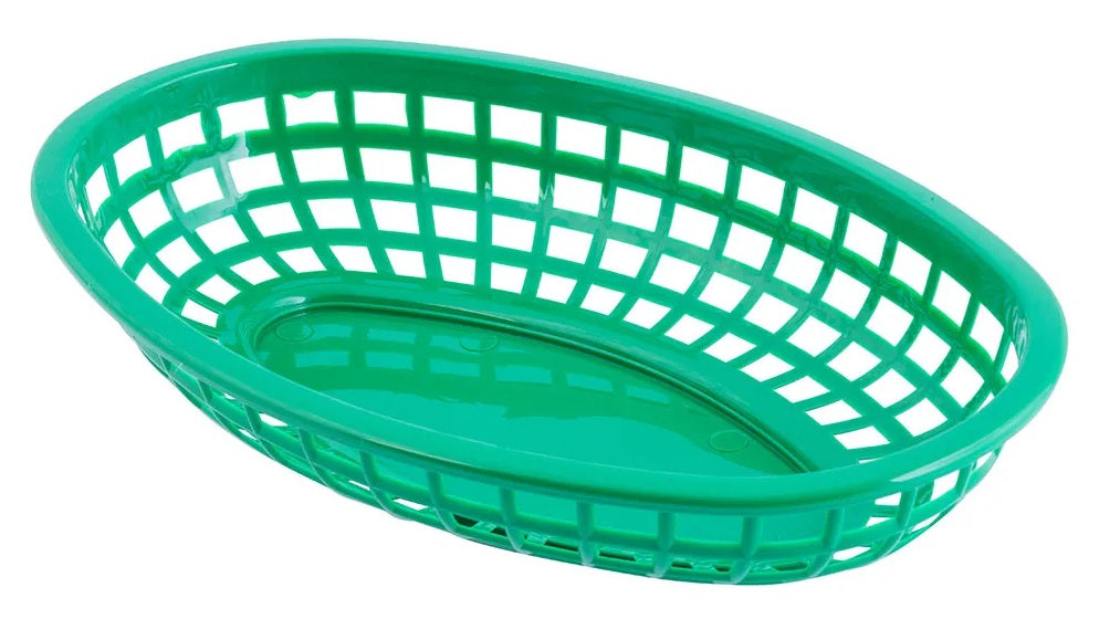TableCraft 1074G Classic Polyethylene Oval Basket 9-3/8" x 6-1/4" x 1-7/8"H - Green - 36/Case