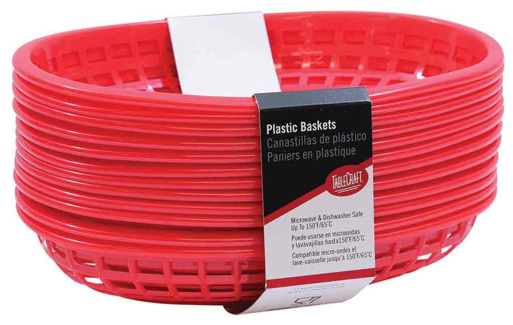 TableCraft 1074R Classic Plastic Oval Basket 9-1/4" x 6" - Red - 12/Case