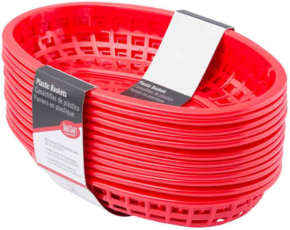 TableCraft 1074R Classic Plastic Oval Basket 9-1/4" x 6" - Red - 12/Case