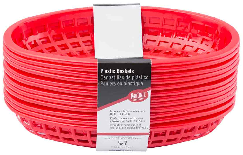 TableCraft 1074R Classic Plastic Oval Basket 9-1/4" x 6" - Red - 12/Case