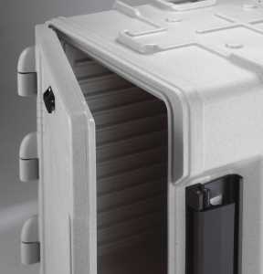 Cambro UPCS400131 Ultra Pan Carrier S-Series Front Loading Insulated Food Pan Carrier with Menu Clip  18" 60 qt. - Dark Brown - (6) Full Size 2-1/2" Deep Pan Capacity