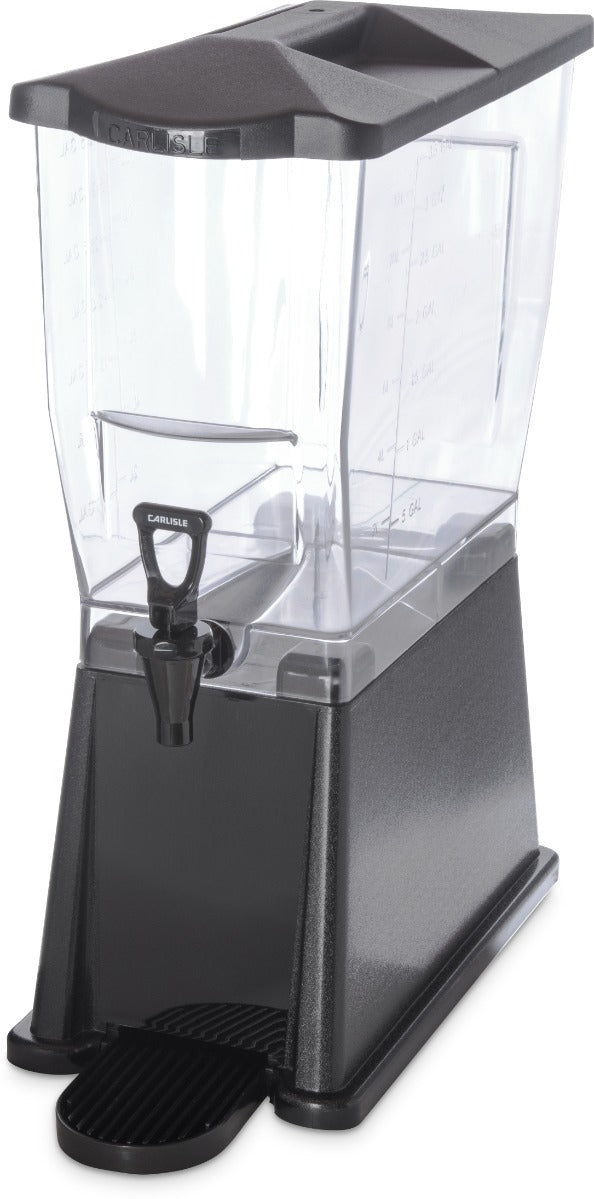 Carlisle 1085003 Trimline Premium Rectangular Non-Insulated Beverage Dispenser with Single Clear Bowl, Black Base and Deluxe No-Drip Locking Faucet 3 Gal.