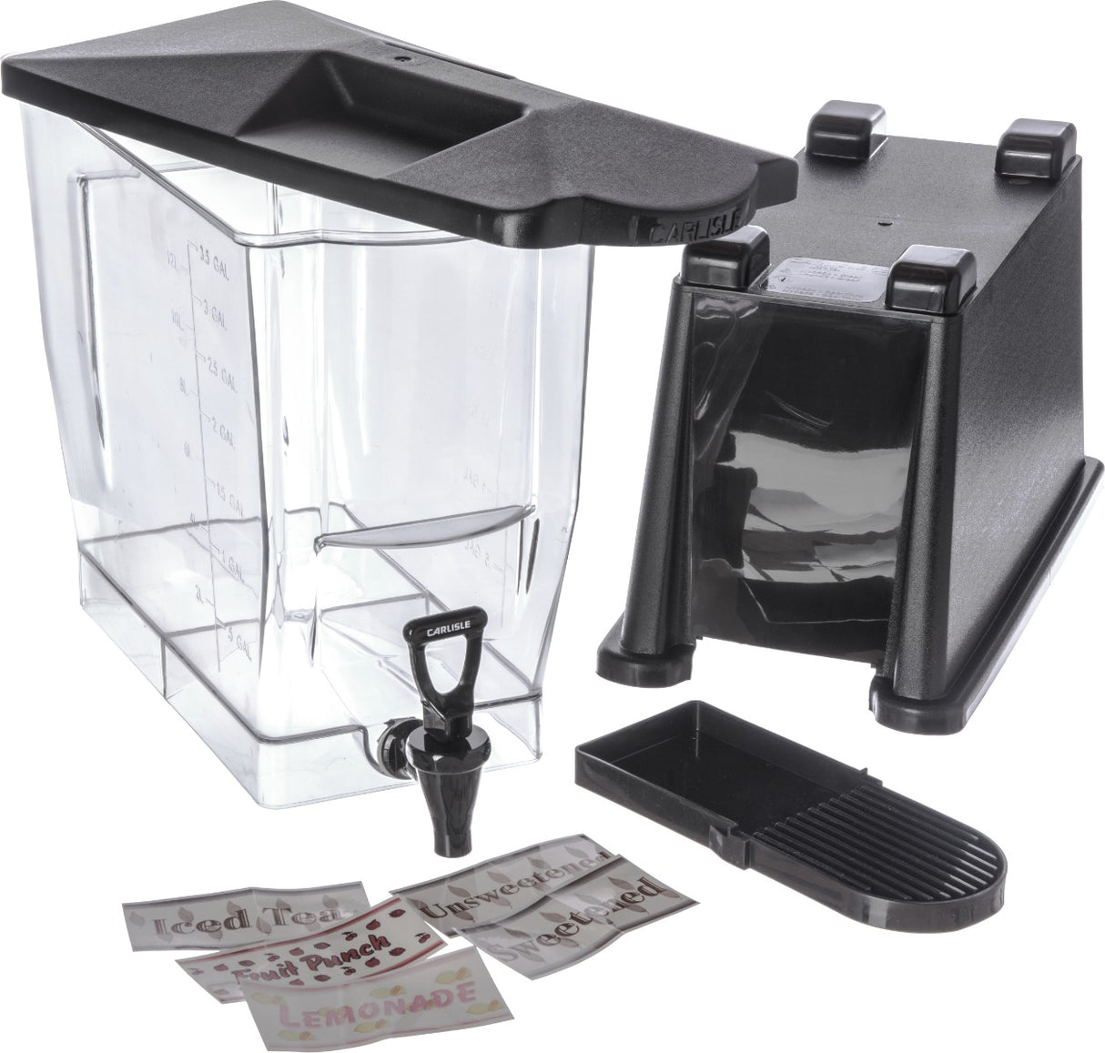 Carlisle 1085003 Trimline Premium Rectangular Non-Insulated Beverage Dispenser with Single Clear Bowl, Black Base and Deluxe No-Drip Locking Faucet 3 Gal.