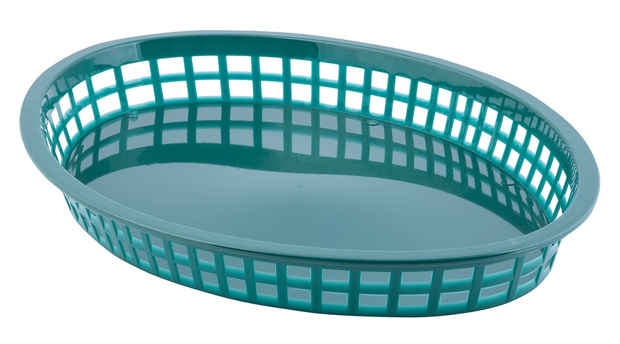 TableCraft 1086FG Texas Polyethylene Oval Platter Basket 12-3/4" x 9-1/2" x 1-1/2"H - Forest Green - 36/Case