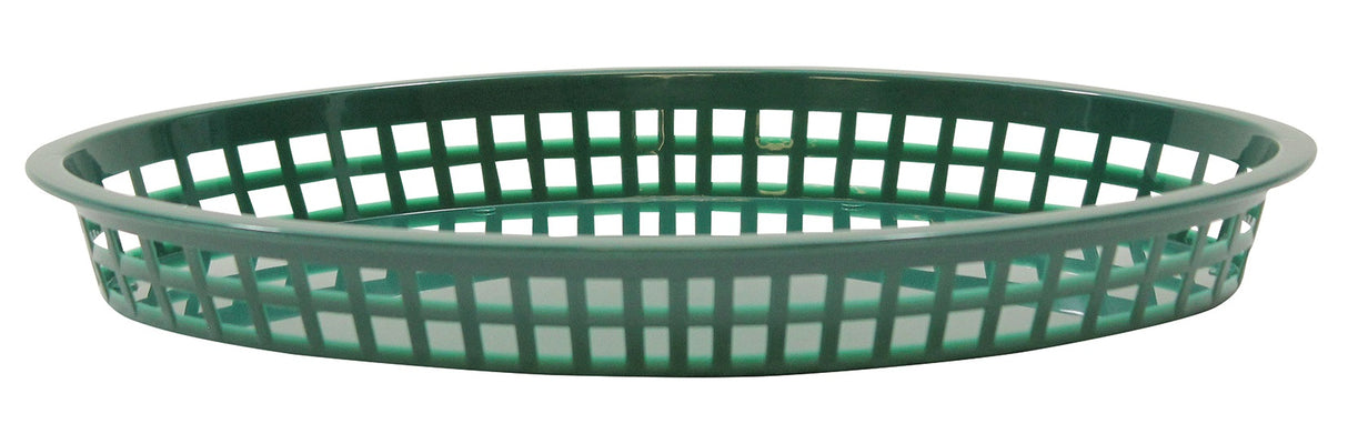 TableCraft 1086FG Texas Polyethylene Oval Platter Basket 12-3/4" x 9-1/2" x 1-1/2"H - Forest Green - 36/Case