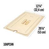 Cambro 10HPCHN150 H-Pan High Heat Plastic Flat Food Pan Cover with Handle & Spoon Notch - Full-Size - Amber - 6/Case