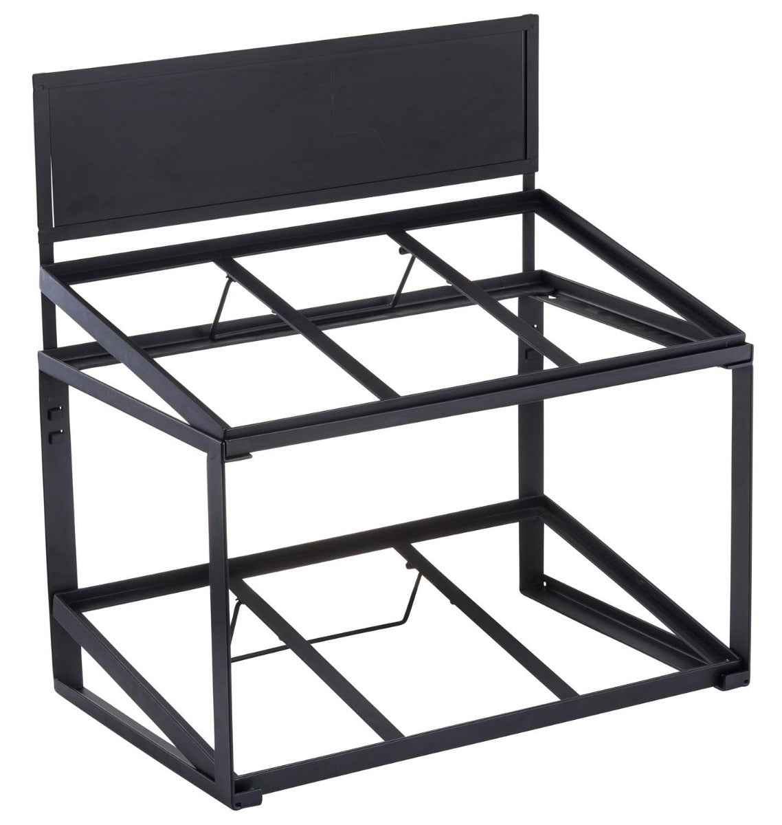 TableCraft 11000 2-Tiered Metal Display Crate Frame Riser with Removable Chalkboard Panel 21-1/2" x 13-1/2" x 22-1/4 - Black