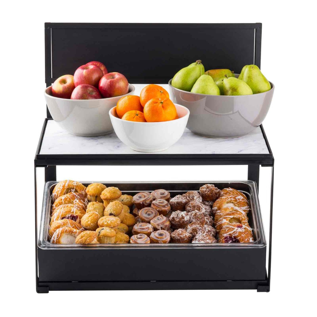 TableCraft 11000 2-Tiered Metal Display Crate Frame Riser with Removable Chalkboard Panel 21-1/2" x 13-1/2" x 22-1/4 - Black
