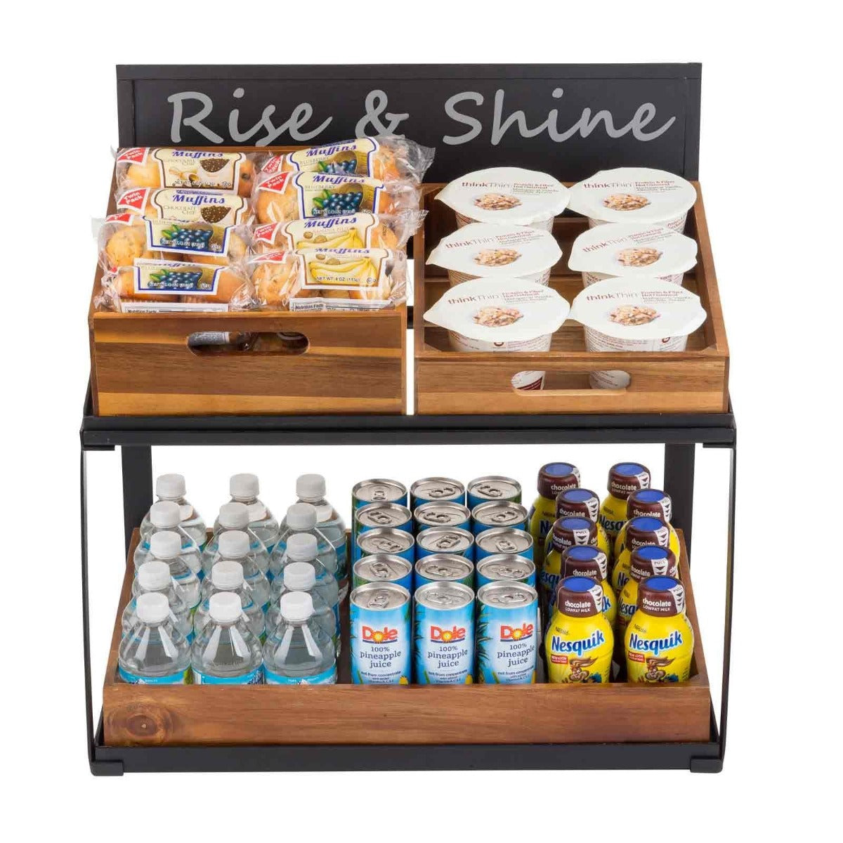 TableCraft 11000 2-Tiered Metal Display Crate Frame Riser with Removable Chalkboard Panel 21-1/2" x 13-1/2" x 22-1/4 - Black