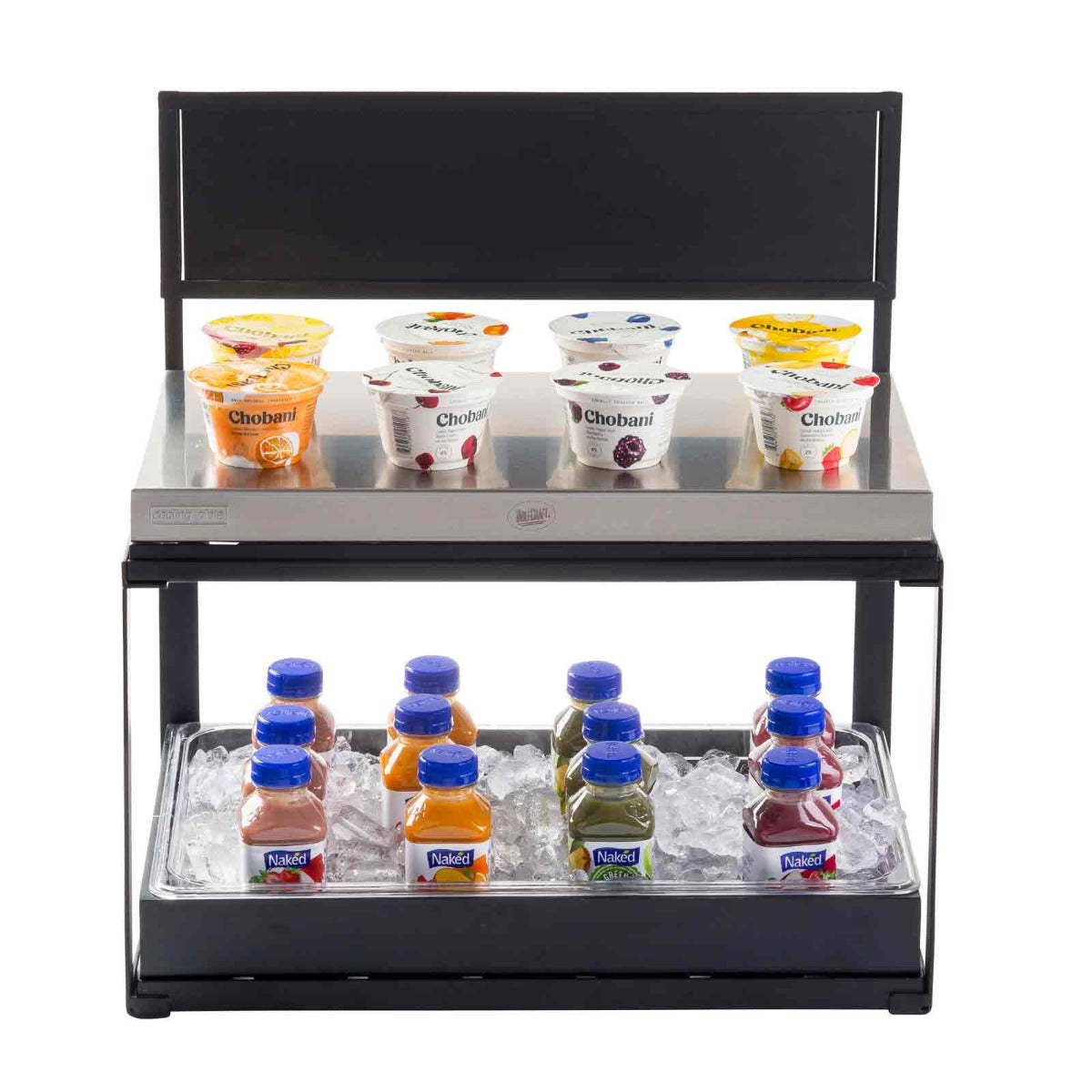 TableCraft 11000 2-Tiered Metal Display Crate Frame Riser with Removable Chalkboard Panel 21-1/2" x 13-1/2" x 22-1/4 - Black