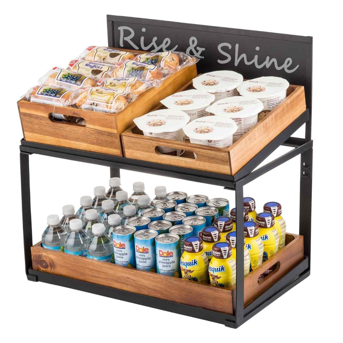 TableCraft 11000 2-Tiered Metal Display Crate Frame Riser with Removable Chalkboard Panel 21-1/2" x 13-1/2" x 22-1/4 - Black