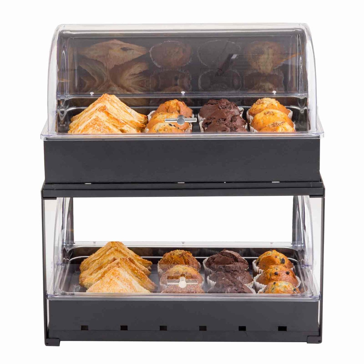 TableCraft 11000 2-Tiered Metal Display Crate Frame Riser with Removable Chalkboard Panel 21-1/2" x 13-1/2" x 22-1/4 - Black