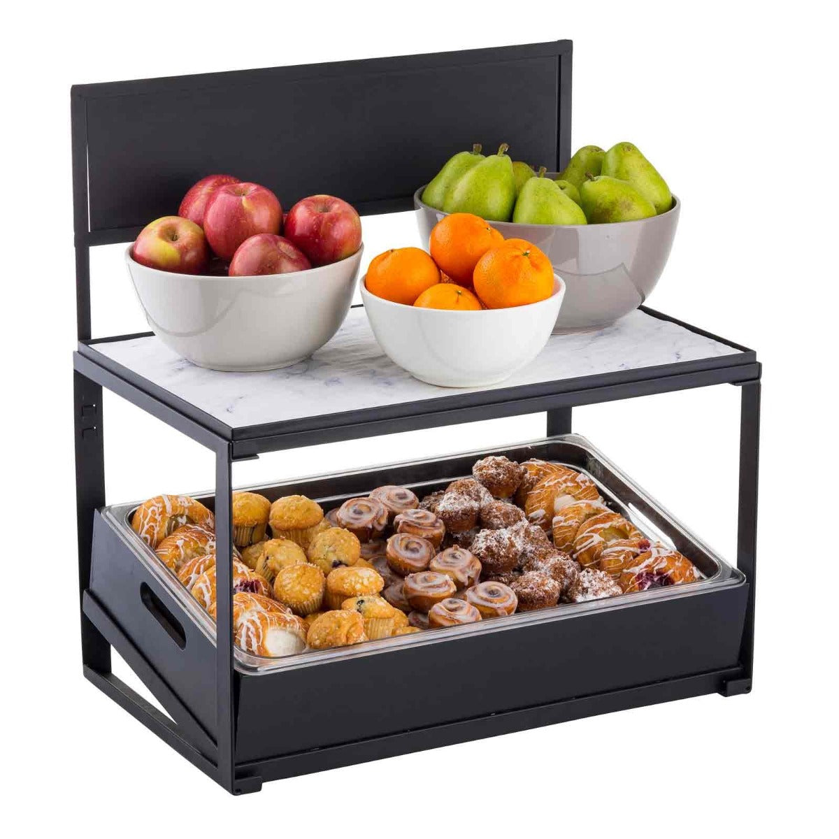TableCraft 11000 2-Tiered Metal Display Crate Frame Riser with Removable Chalkboard Panel 21-1/2" x 13-1/2" x 22-1/4 - Black