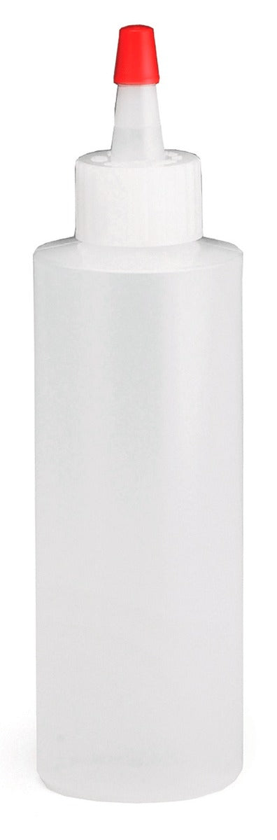 TableCraft 1104 Chef's Polyethylene Squeeze Bottle with Natural Cone Tip and Red Cap 4 oz. - Clear - 24/Case