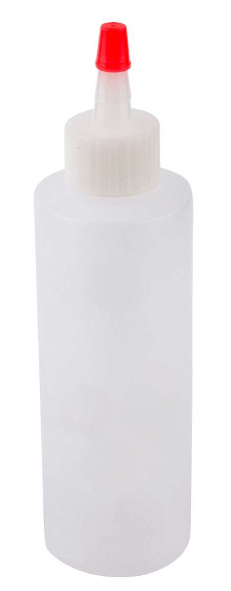 TableCraft 1104 Chef's Polyethylene Squeeze Bottle with Natural Cone Tip and Red Cap 4 oz. - Clear - 24/Case