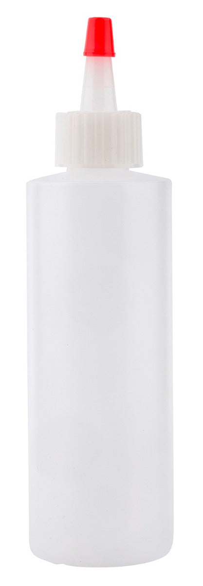 TableCraft 1104 Chef's Polyethylene Squeeze Bottle with Natural Cone Tip and Red Cap 4 oz. - Clear - 24/Case