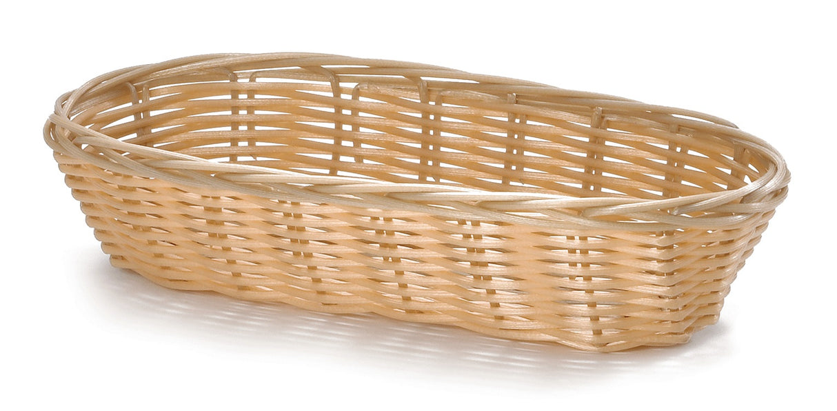 TableCraft 1117W Polypropylene Oblong Handwoven Serving Basket 9" x 4" x 2-1/4" - Natural - 12/Case
