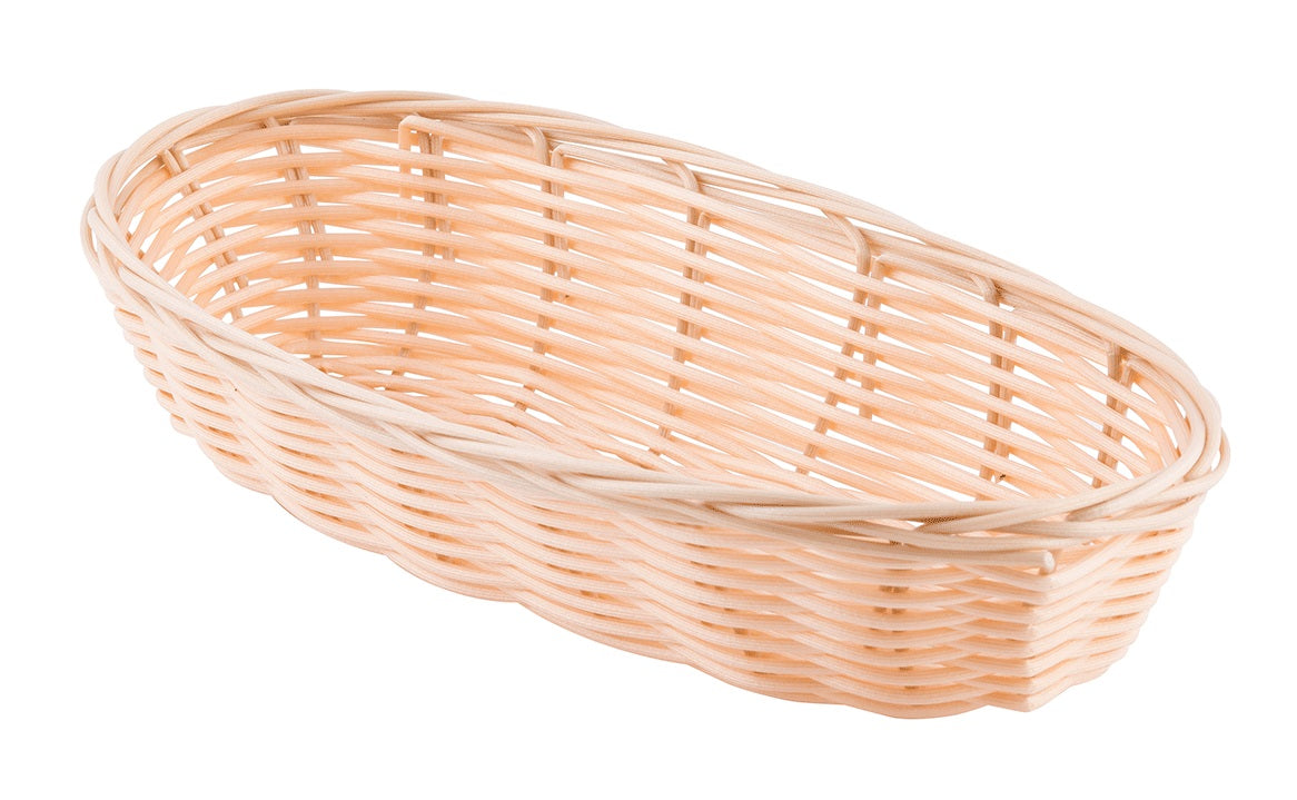 TableCraft 1117W Polypropylene Oblong Handwoven Serving Basket 9" x 4" x 2-1/4" - Natural - 12/Case