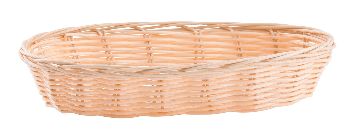 TableCraft 1117W Polypropylene Oblong Handwoven Serving Basket 9" x 4" x 2-1/4" - Natural - 12/Case
