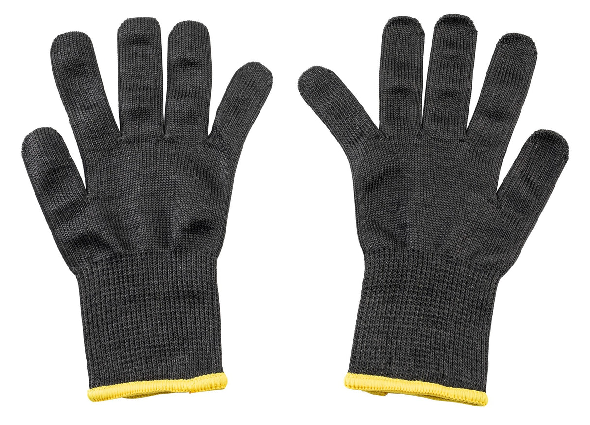 TableCraft 11208 The Protector Ambidextrous Blended Material Cut Resistant Glove - Black w/ Yellow Wrist Band - Small - 1/Pair