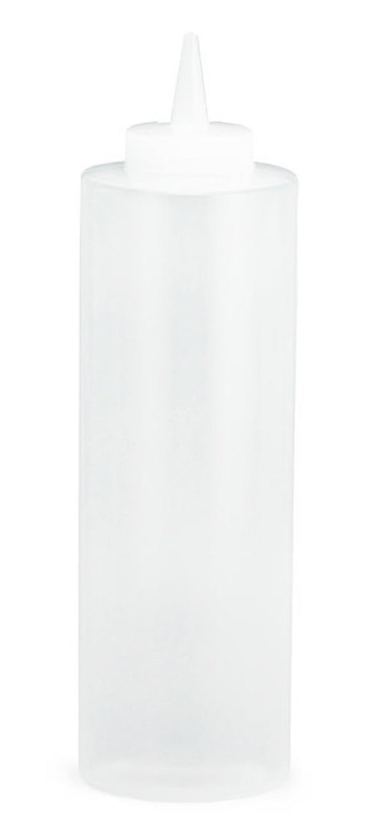 TableCraft 112C-1 Standard Polyethylene Squeeze Bottle with Natural Cone Tip Top and 38 mm Opening 12 oz.  - Clear