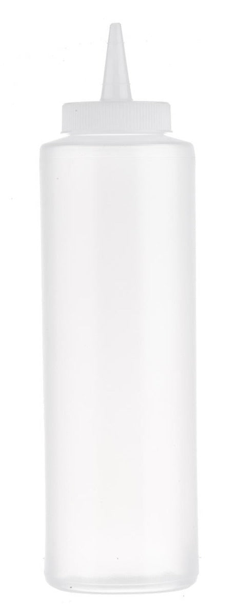 TableCraft 112C-1 Standard Polyethylene Squeeze Bottle with Natural Cone Tip Top and 38 mm Opening 12 oz.  - Clear