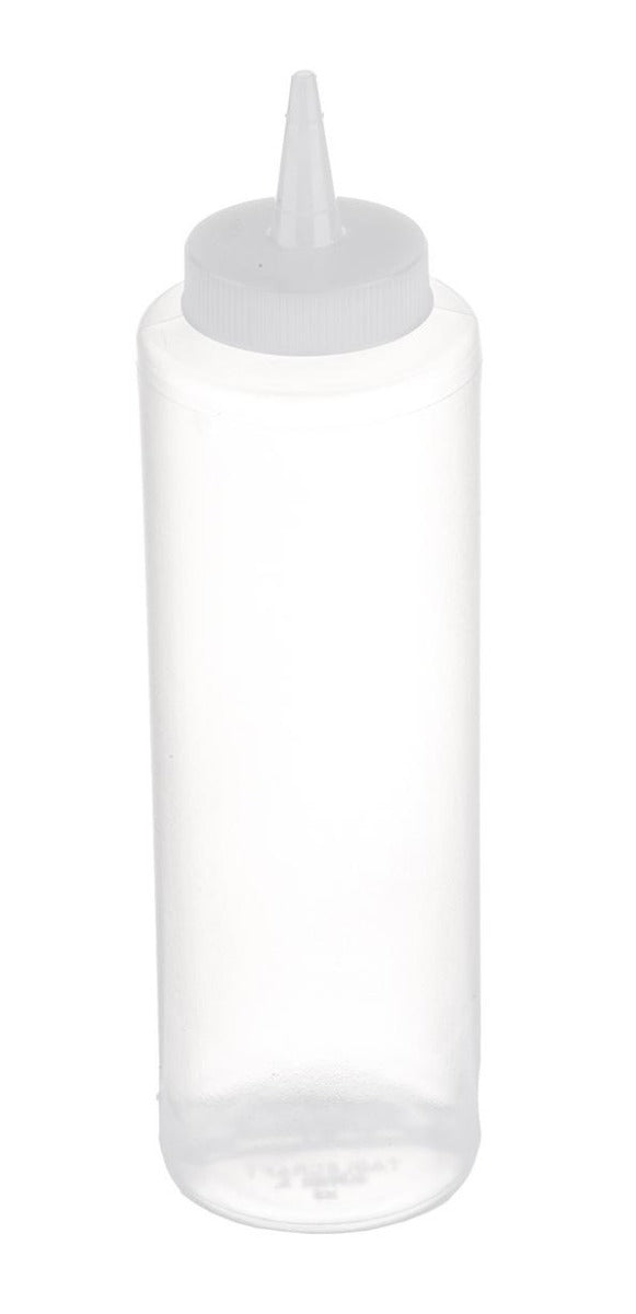 TableCraft 112C-1 Standard Polyethylene Squeeze Bottle with Natural Cone Tip Top and 38 mm Opening 12 oz.  - Clear