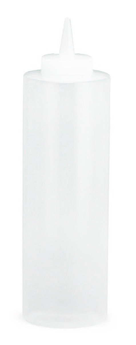 TableCraft 112C Standard Polyethylene Squeeze Bottle with Natural Cone Tip Top and 38 mm Opening 12 oz. - Clear - 36/Case