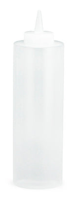 TableCraft 112C Standard Polyethylene Squeeze Bottle with Natural Cone Tip Top and 38 mm Opening 12 oz. - Clear - 36/Case