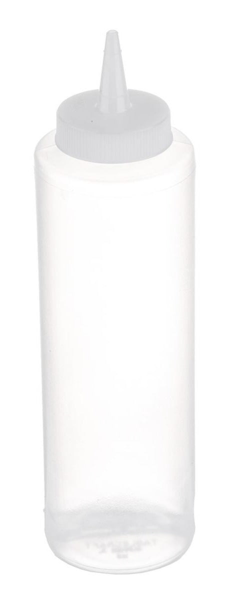 TableCraft 112C Standard Polyethylene Squeeze Bottle with Natural Cone Tip Top and 38 mm Opening 12 oz. - Clear - 36/Case