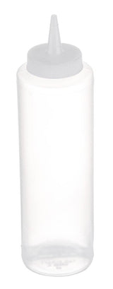 TableCraft 112C Standard Polyethylene Squeeze Bottle with Natural Cone Tip Top and 38 mm Opening 12 oz. - Clear - 36/Case