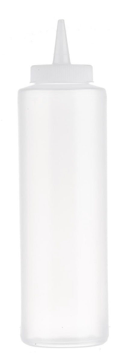 TableCraft 112C Standard Polyethylene Squeeze Bottle with Natural Cone Tip Top and 38 mm Opening 12 oz. - Clear - 36/Case