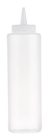 TableCraft 112C Standard Polyethylene Squeeze Bottle with Natural Cone Tip Top and 38 mm Opening 12 oz. - Clear - 36/Case