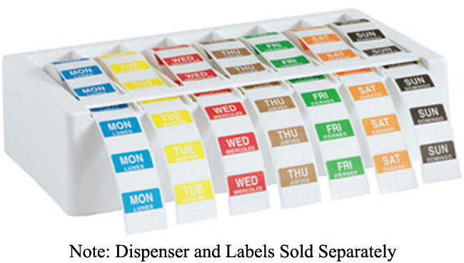 Ecolab Daydots 11331-01-00 Plastic Label Dispenser - White - Holds (7) 1/4" to 1" Rolls