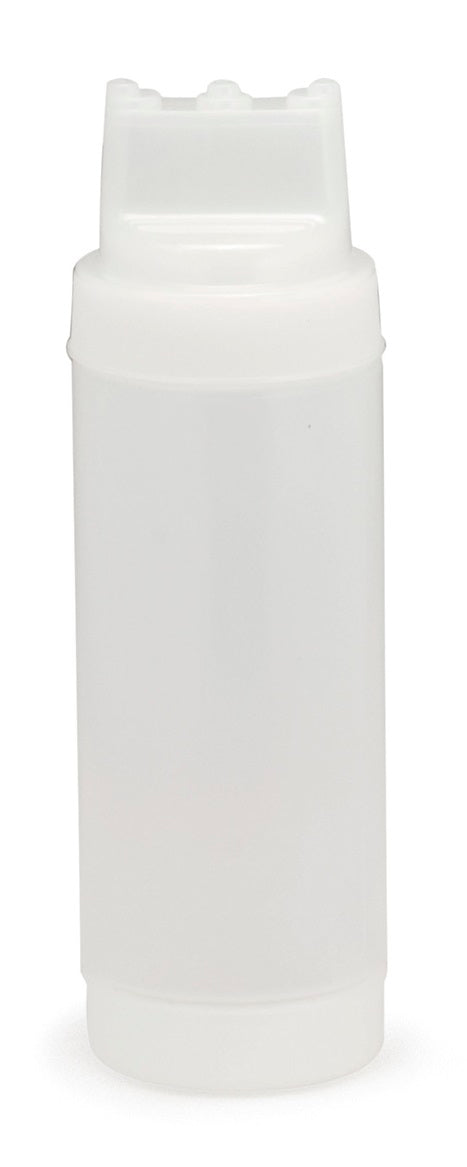 TableCraft 11663C3F Dual-Way SelecTop WideMouth First In First Out "FIFO" Squeeze Bottle with 3-Tip Top and 63 mm Opening 16 oz. - Clear - 12/Case